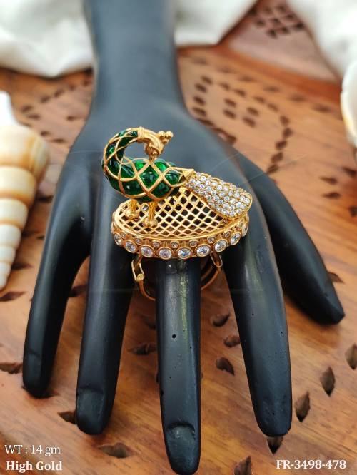 High Gold American Diamond Peacock Adjustable Finger Ring