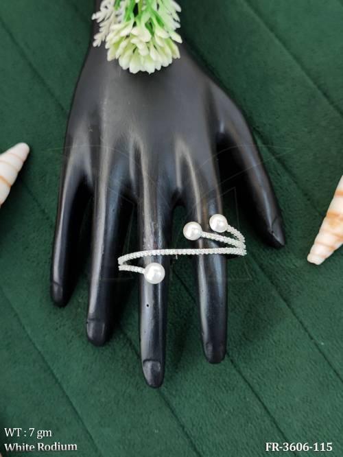 White Rhodium Pearl Open Adjustable Finger Ring