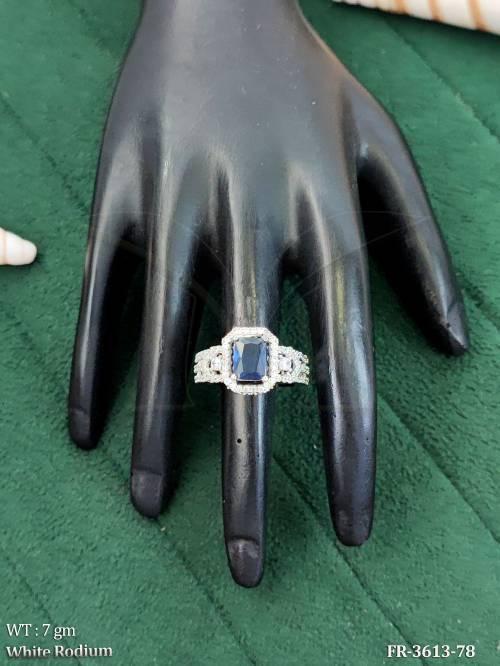 Designer White Rhodium American Diamond Trendy Diamond Look Stone Finger Ring