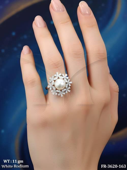 white-rhodium-pearl-floral-american-diamond-statement-finger-ring