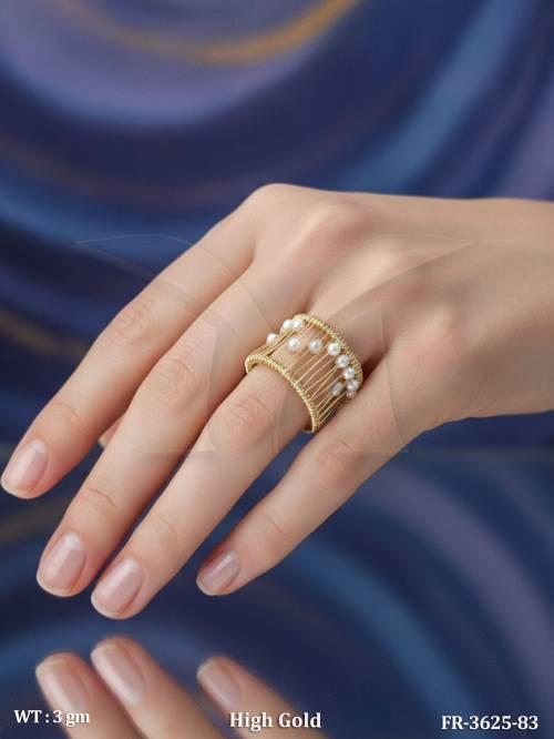 Pearl Studded High Gold Designer Finger Ring
