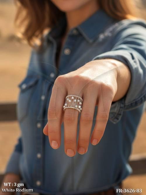 Stylish White Rhodium Pearl Statement Ring