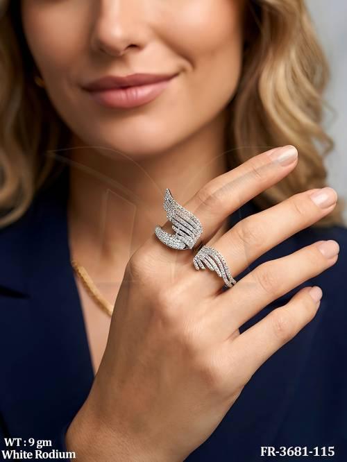 White Rhodium American Diamond Statement Finger Ring