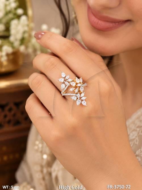 High Gold Floral American Diamond Finger Ring