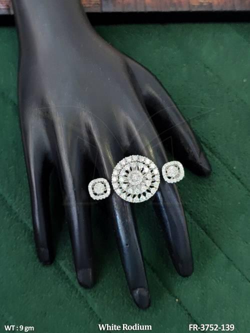 White Rodium Round American Diamond Finger Ring