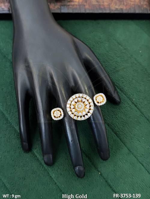 High Gold Round American Diamond Finger Ring