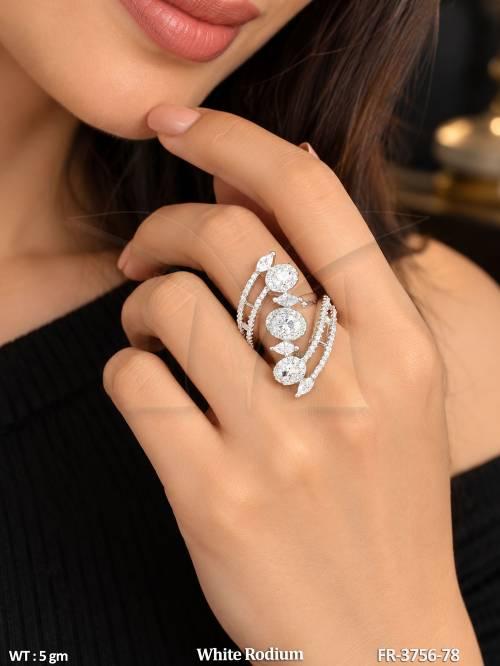 Elegant Oval Stone White Rodium Finger Ring