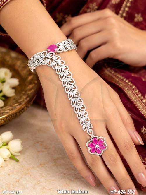 Fancy White Rodium Haath Pan Jewellery