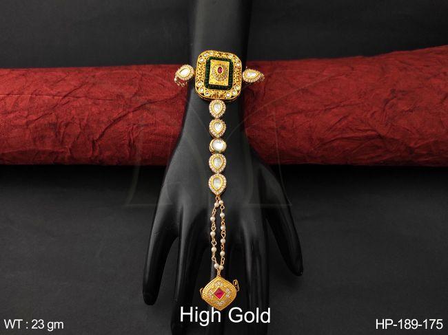 beautiful high gold polish cz / ad full white stones designer fancy style party wear haath paan