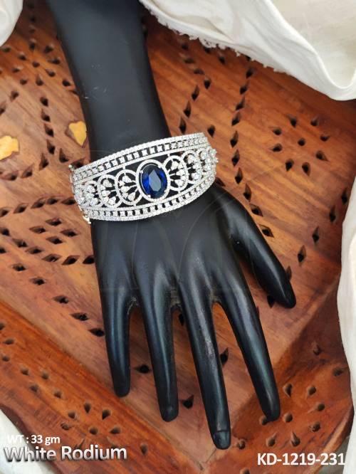 Full Stone CZ White Rodium Polish Fancy Design Kada    — KD-1219-231