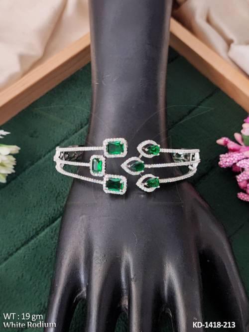 Design CZ AD Stone White Rodium Polish Fancy Style Kada