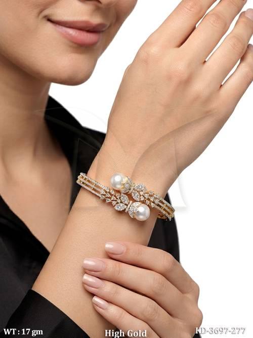 High Gold American Diamond Pearl Designer Open Kada