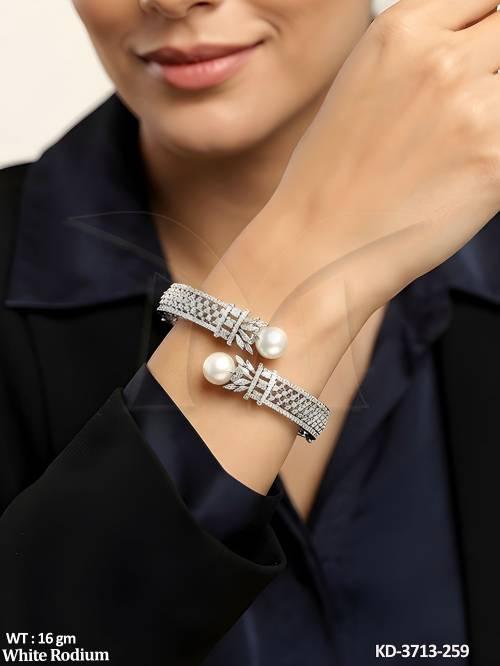 Designer White Rhodium AD Pearl Cuff Kada for Women