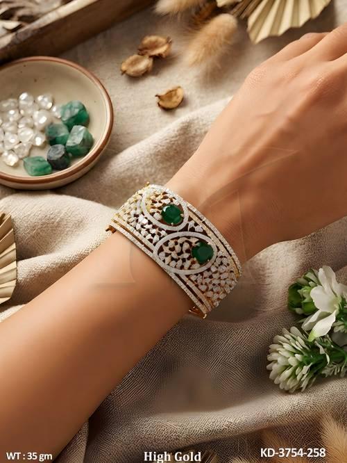 Royal Emerald Green Stone High Gold Kada