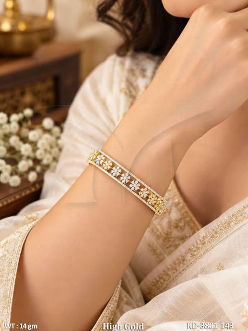 Floral American Diamond  High Gold Polish Designer Kada