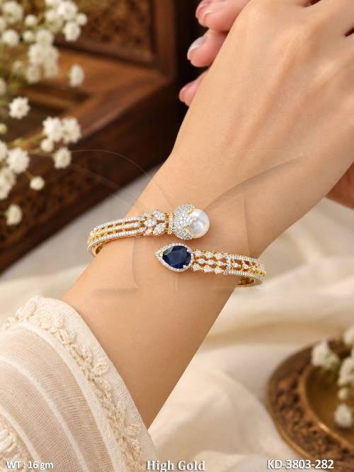 Peacock Style American Diamond Gold Finish Designer Kada