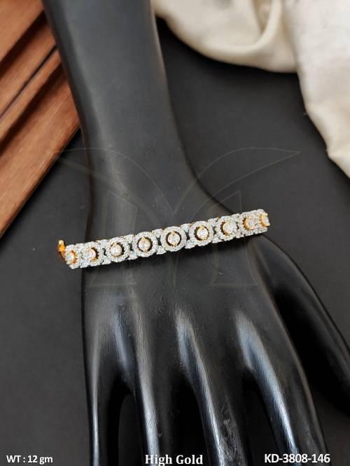 American Diamond Circle High Gold Polish Design Kada