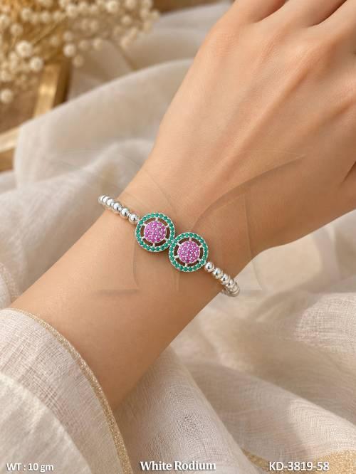 Beautiful Floral White Rodium Full Stone Kada 