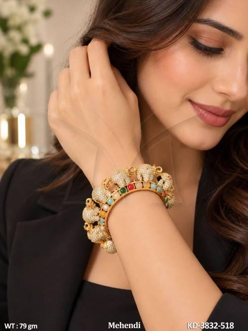American Diamond Mehendi Finish Designer Elephant Kada