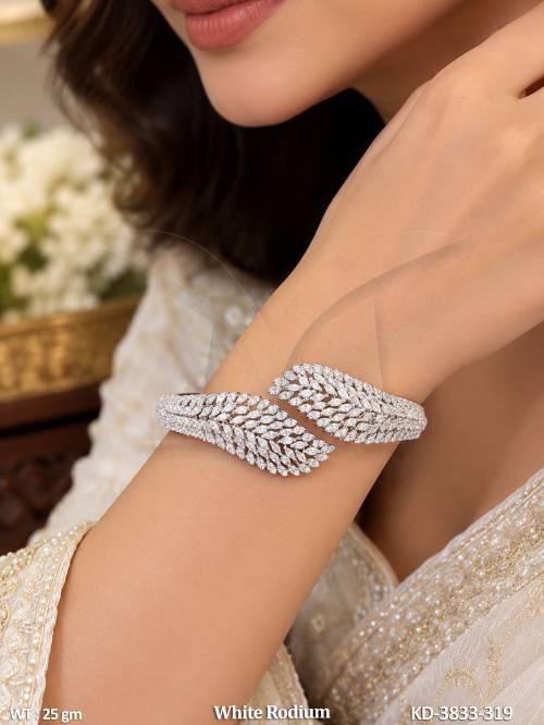 American Diamond Leaf Design Kada White Rodium