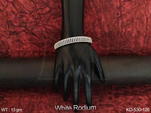 Designer Fancy Style White Rodium Polish Cz Ad full Stones Party wear Kada