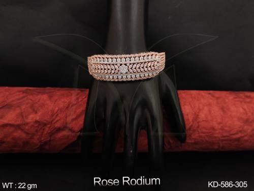 Rose Rodium Polish Ad Cz Full stone Fancy Party Wear Beautiful Cz Ad kada  — KD-586-305