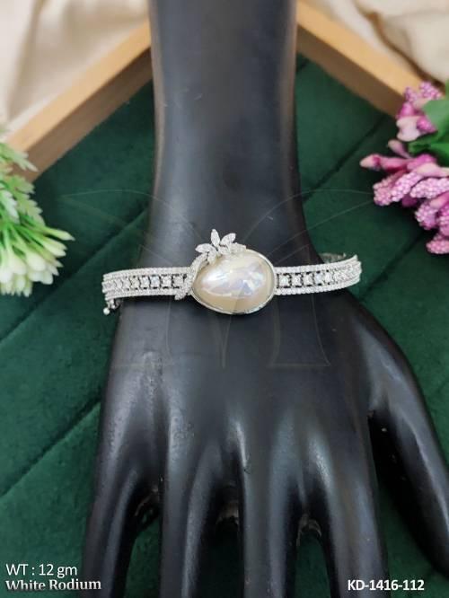 Beautiful Design  White Rodium Polish CZ Stone Party Wear Kada
