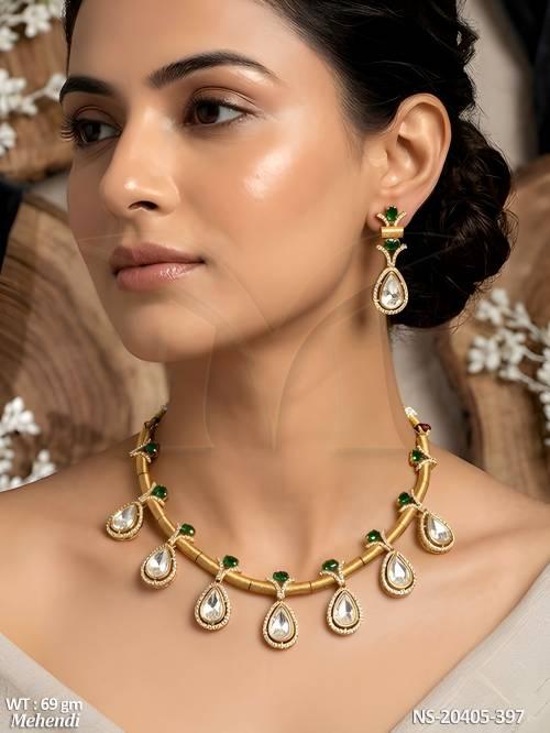 Designer Mehendi Pear Kundan Necklace Set