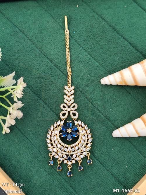 American Diamond Floral Leaf Design Maang Tikka