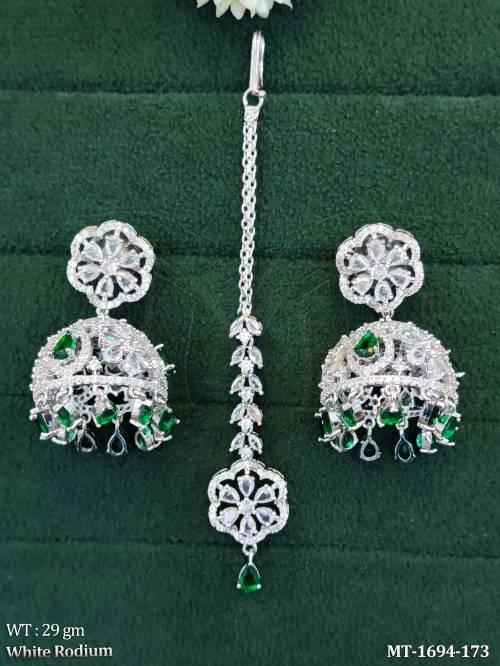 AD Designer Jhumka Earrings with Maang Tikka