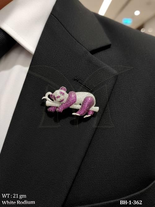 White Rodium American Diamond Panda Designer Brooch 