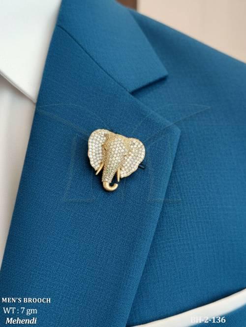 Mehendi Finish American Diamond Elephant Designer Brooch