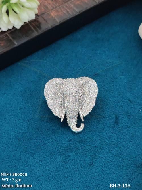 Designer Elephant Men’s Brooch White Rhodium Finish — BH-3-136