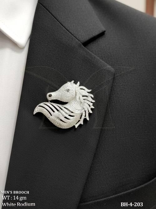 White Rhodium American Diamond Horse Designer Brooch