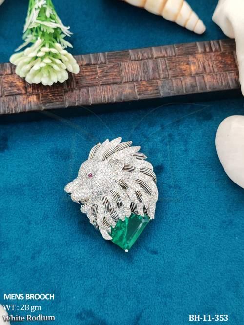 American Diamond Lion Face Designer Men’s Brooch — BH-11-353