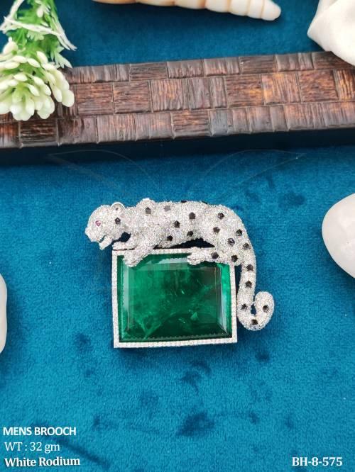 American Diamond Leopard Designer Men’s Brooch — BH-8-575