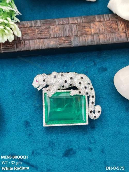 American Diamond Leopard Designer Men’s Brooch — BH-8-575