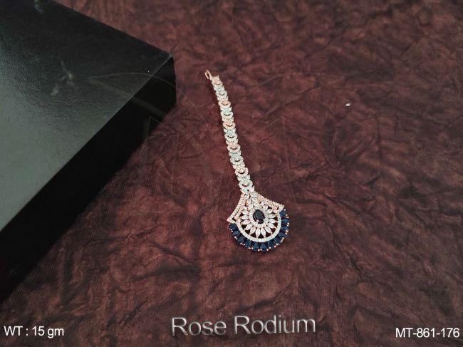 American Diamond Rose Rodium  Polish  Maang Tikka.