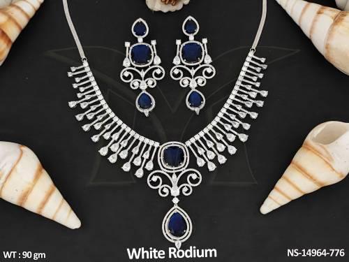 AD CZ Jewellery White Rodium Polish Pary Wear Full Stone AD CZ Short Necklace Set 