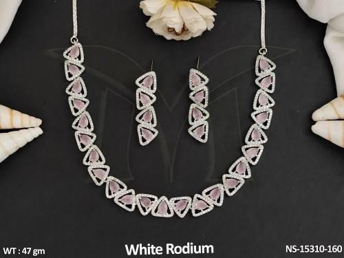  AD CZ Full Stone White Rodium Polish Fancy Style Necklace Set 