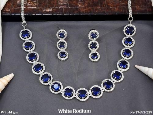 Elegant American Diamond Necklace Set White Rhodium Finish and Formal Events