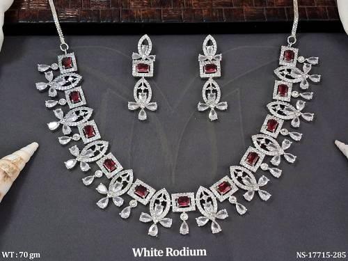 Timeless American Diamond Necklace Rhodium Polish for Party Wear