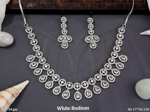 Sparkling American Diamond Necklace & Earring Set in White Rhodium Finish