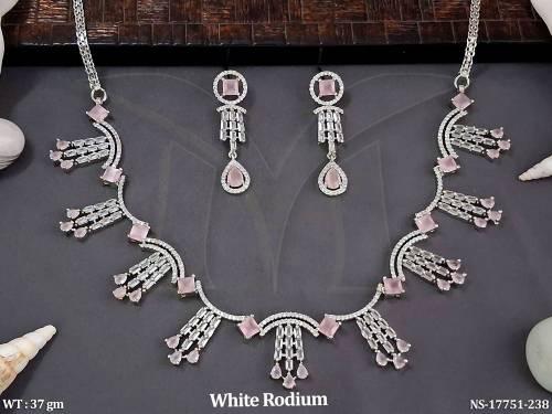 Stylish AD Necklace Set in White Silver Finish