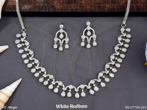 Glamorous AD Necklace Set in White Rhodium Coating