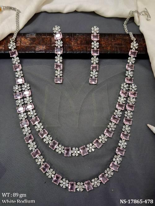 american-diamond-white-rodium-polish-short-necklace-set-