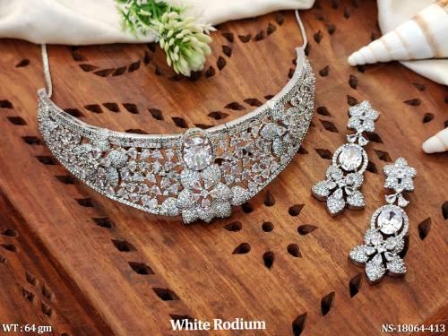 Beautiful Design White Rdoium Polish Choker Necklace Set   