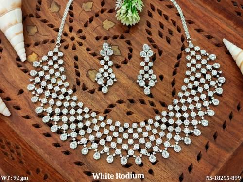 Sparkling White Rhodium Bridal Diamond Look Necklace 