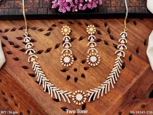 CZ Stone Two Tone Polish Designer Short Necklace Set   