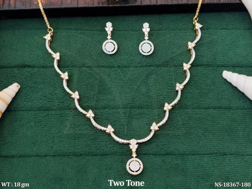 CZ Stone Two Tone Polish Design Short Necklace Set  